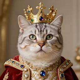 a kitten emperor adorned in jewels. hyper realistic, king, gold crown, portrait