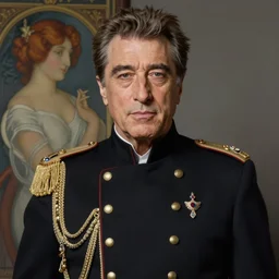 hyperrealistic full body portrait of robert de niro, highly decorated uniform, portrait, highly detailed, hyperrealistic, digital painting, artstation, concept art, smooth, sharp focus, illustration, cinematic lighting, art by artgerm and greg rutkowski and alphonse mucha