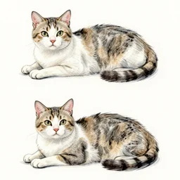 the exact same cat on the top as a sketch on the bottom