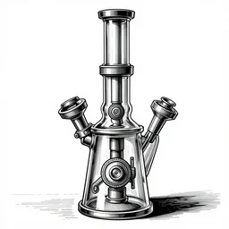 majestic biomechanical expensive glass bubbler percolator water bong, two point perspective, furniture, high details, bold line art, by vincent di fate and joe fenton, inking, etching, screen print, masterpiece, trending on artstation, sharp, high contrast, hyper - detailed,, hd, 4 k, 8 k