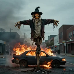 city, ballard, folk horror, car on fire, scarecrow, brett anderson