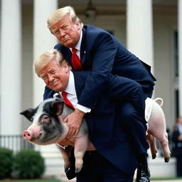 trump getting a piggy - back ride from ronald reagan