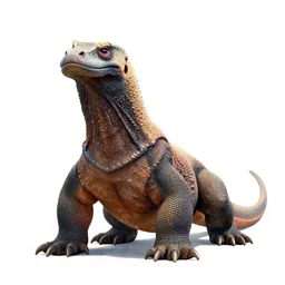 watercolor style komodo dragon, stylized pixar-style 3d render, full body, isolated on a pure white background, centered, entire subject in frame, sharp focus, soft studio lighting