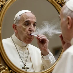 the pope snorting baking soda on a glass mirror
