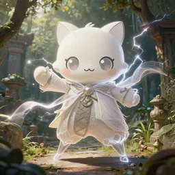 kawaii, dynamic brush strokes, linear gamma, dynamic, natural light, costume design made lightning, sophisticated composition, old masters light composition, procedural, epic human character posing conceptart, beautiful ancient garden behind, substancedesigner, pbr, ultra detailed, hyperrealistic, megascans, volumetric light, concept master, painttoolsai, final, microdetail