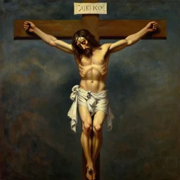 portrait of john lennon crucified, oil painting by leonardo da vinci