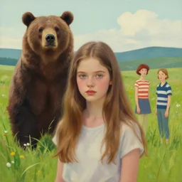 a beautiful scenic painting of a beautiful young woman that looks like a grizzly bear by artgerm and wlop and wes anderson and spike jonze