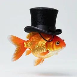 a studio photograph of a common goldfish dressed in a top hat and a monocle, 8k,