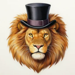 lion with top hat cartoon portrait by yuga labs, an airbrush painting by anne stokes, featured on dribble, lyco art, airbrush art, detailed painting, outlined art