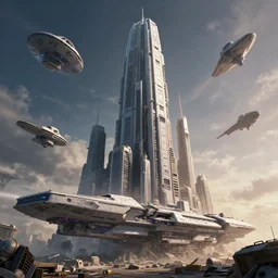 cinematic scifi render of a 3 d sculpt of a gigantic huge cyberpunk john harris aircraft carrier megalithic tower structure city, beeple, star destroyer, halo, star wars, ilm, star citizen, halo, mass effect, high tech industrial, artstation unreal, dramatic powerful sky