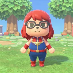 Film still of Captain Marvel, from Animal Crossing: New Horizons (2020 video game)