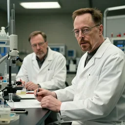 a still from breaking bad of elon musk and walter white in a laboratory, 8k