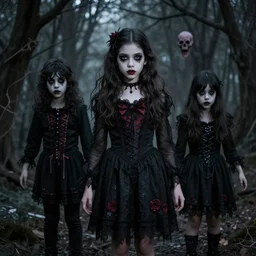 8 - year - old gothic spooky girl, creeping out brothers, possibly satanic powers