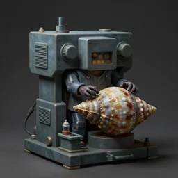 airbrushed blocky machine for mollusk worker, by kelly freas, geof darrow, alex ross, basil gogos, philippe druillet, fine art masterpiece baked at 3 0 0 f, darkened matte painting, cold lighting, aged with sunlight, award winning horror, photorealistic render, cinematic