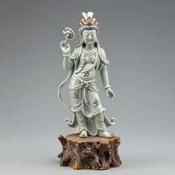 a porcelain sculpture of a om standing on a stump, insanely detailed