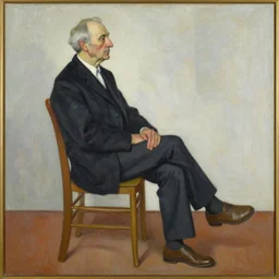 painting of an old man sitting on a chair, waiting, by georg baselitz