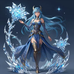 detailed, sharp, full body portrait of a fantasy female mage wearing logn dress using ice flower by Anna Dittmann and Rossdraws, digital art, trending on artstation, anime arts, featured on Pixiv, HD, 8K, highly detailed, good lighting, beautiful, epic, masterpiece