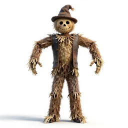 grizzled living scarecrow, detailed 3d character render, full body, standing, isolated on a pure white background, centered, whole figure in frame, sharp focus, studio lighting