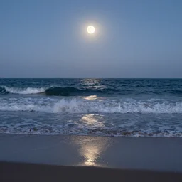 first person view of breaking waves on the shore, moonlit , sea breeze rises in the air, by andreas rocha and john howe, and Martin Johnson Heade, featured on artstation, featured on behance, golden ratio, ultrawide angle, f32, well composed