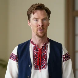 Film still of Benedict Cumberbatch, dressed in vyshyvanka, by Stanley Artgerm Lau