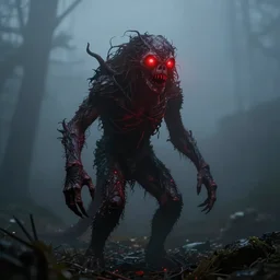photograph of a creature by matt dangler, scary, red lights, 1 9 1 6, fog, atmospheric