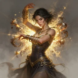 Magician, female, fantasy, bangles, explosion, dramatic, intricate, elegant, highly detailed, digital painting, artstation, concept art, smooth, sharp focus, illustration, octane render, art by Leesha Hannigan, Ross Tran, Thierry Doizon, Kai Carpenter, Ignacio Fernández Ríos