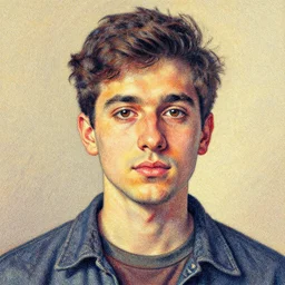 portrait of a young man in the stippling style, pointillism