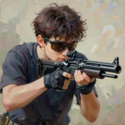 anime nerd sniper, intricate oil painting by greg rutkowski, trending on artstation