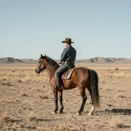 “Lone Sherrif, riding on a horse, in an empty wasteland”