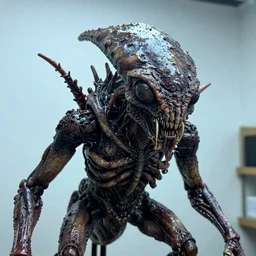photo taken of an epic intricate, ultra detailed, super realistic gritty, wet, slimy, lifelike sculpture of a nightmarish hellish insectoid creature created by weta workshop, zoomed in shots, photorealistic, sharp focus, white wall coloured workshop, extremely cold blueish colour temperature, f 0. 4, face centred, golden ratio, golden hour