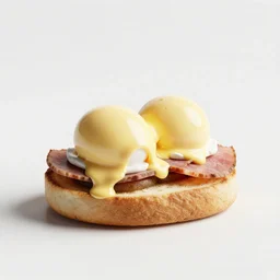 rustic eggs benedict, clean 3d render, octane render, isolated on a pure white background, centered, entire object in frame, sharp focus, soft studio lighting
