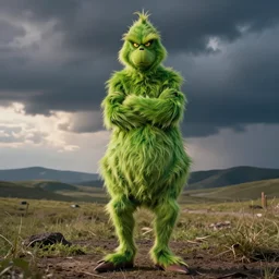 a photography of billy bob Thornton disguised as the Grinch.