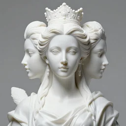 “ hyperrealistic photography of a highly detailed and symmetrical gorgeous sculpture of a very beautiful queen draped in white satin, face symmetry, masterpiece, award winning, sharp focus, intricate concept art, 4 k, trending on artstation, volumetric lighting ”