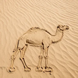 photography camel made from sand, upward perspective
