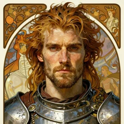 realistic detailed face portrait of a rugged handsome viking warrior in heavy armor by alphonse mucha, ayami kojima, amano, greg hildebrandt, and mark brooks, male, masculine, art nouveau, neo - gothic, gothic, character concept design