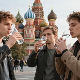 group of people drinking vodka in moscow