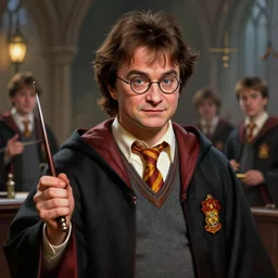 Portrait danny devito as as Harry Potter in potions class at hogwarts, fantasy, highly detailed, digital painting, artstation, concept art, sharp focus, illustration, art by Tony Sart and artgerm and randy vargas