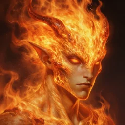 humanoid fire elemental, male, face, head shot, fantasy, highly detailed, digital painting, artstation, concept art, smooth, sharp focus, illustration, art by artgerm and greg rutkowski and alphonse mucha