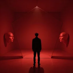 dark matter red art house future alone man going limbo hipper dodecahedron reflection in the mirror room schizophrenia and stratification of consciousness mind man full HD 8K resolution