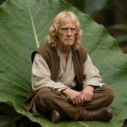 qui - gon jinn sitting under a leaf, macro photography