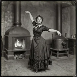 wet plate photograph, portrait of scarves dancer, victorian era boiler room, coal fire