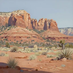 a matte painting of the sci - fi wild west sedona, oil painting, pale colors, high detail, 8 k, wide angle, trending on artstation,