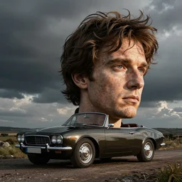 Giant head of david copperfield on a car shape