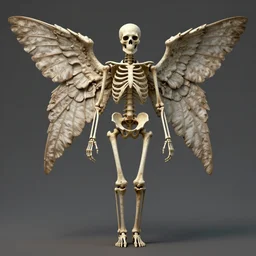 full body skeleton angel,ribcage,bone wings,moth, 8k hyper detailed, high detail, artstation, rendering by octane, z brush, Seb Mckinnon