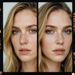 kodak portra 4 0 0, 8 k, highly detailed, britt marling style 3 / 4 photographic close - up face of a beautiful christina hendricks and gal gadot hybrid with blonde hair, symmetrical, hasselblad x 1 d - 5 0 c, medium format. soft light
