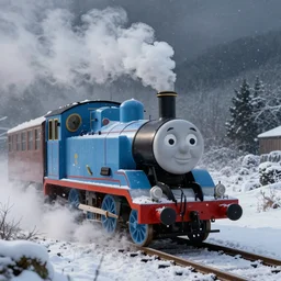 thomas the tank engine in a snowstorm