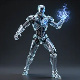 a portrait of terminator magician in glass armor releasing spell, full height, moving forward, concept art, trending on artstation, highly detailed, intricate, sharp focus, digital art, 8 k