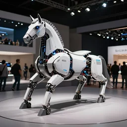 space horse concept robotic vehicle on a Frankfurt Motor show in the future, sci-fi, fantasy, Sigma 35mm f/2.8 DG DN Art