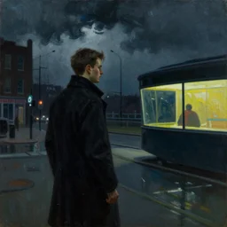 RE7 in the world of Edward Hopper, stormy weather, extremely detailed masterpiece, oil on canvas, low-key neon lighting, artstation, Blade Runner 2049, Roger Deakin’s cinematography, by J. C. Leyendecker and Peter Paul Rubens,