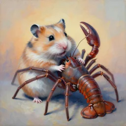 painting of hybrid between hamster!!! & spider & lobster, intercrossed animal, by zdzislaw beksinski, by lewis jones, by mattias adolfsson, cold hue's, warm tone gradient background, concept art, beautiful composition, digital painting